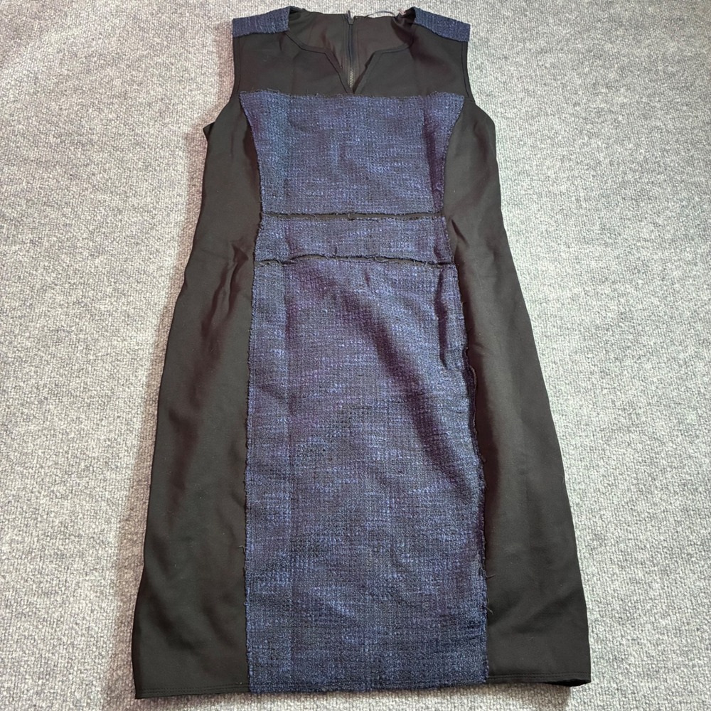 Elie Tahari Sheath Dress‎ Womens 12 Navy Tweed Mixed Media Zip